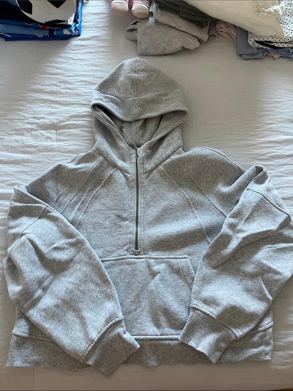 lululemon athletica Light Gray Half-Zip Hooded Sweatshirt